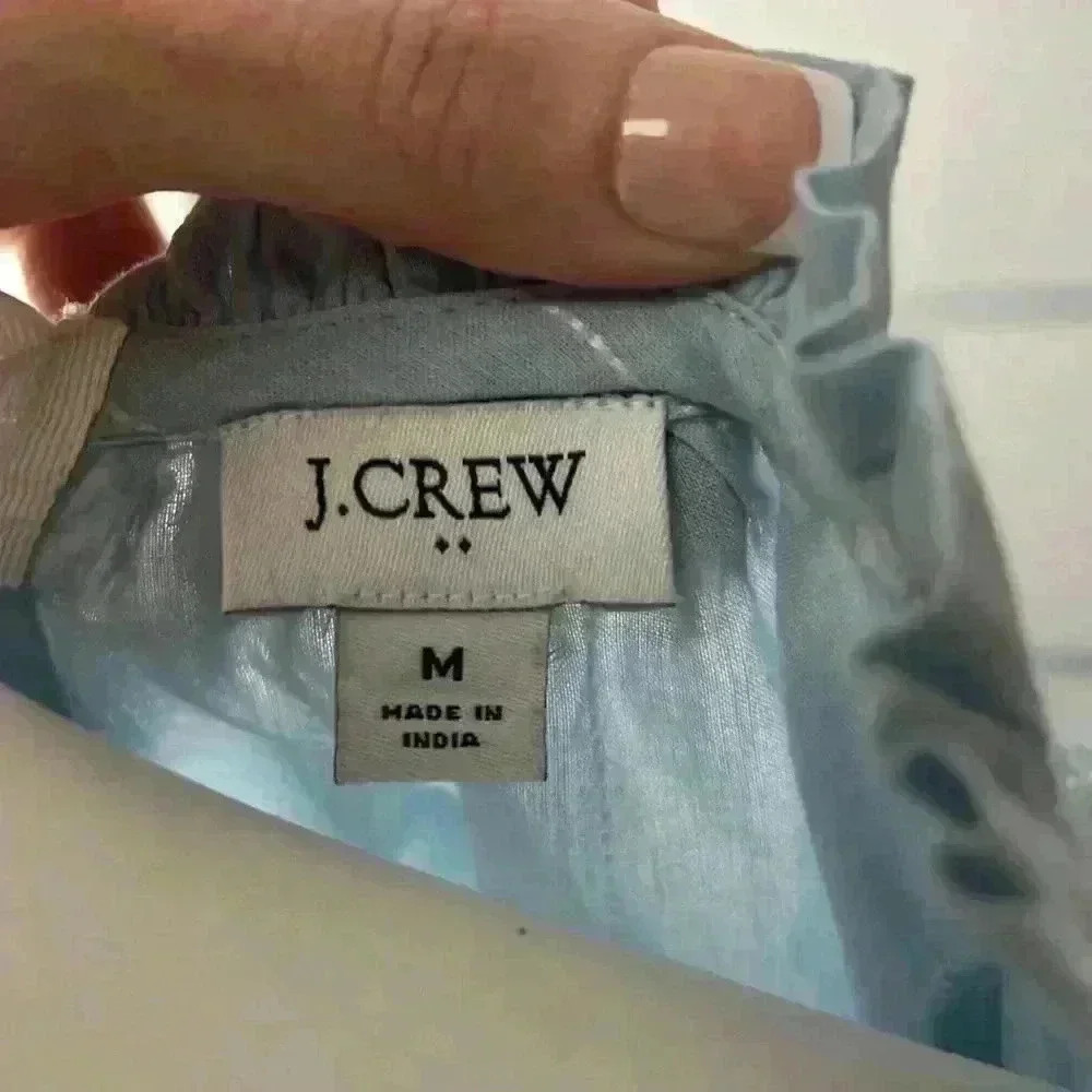 J. Crew Embroidered Ruffle Tie Back Long Sleeve Top Size M Light Blue & White - Picture 5 of 8